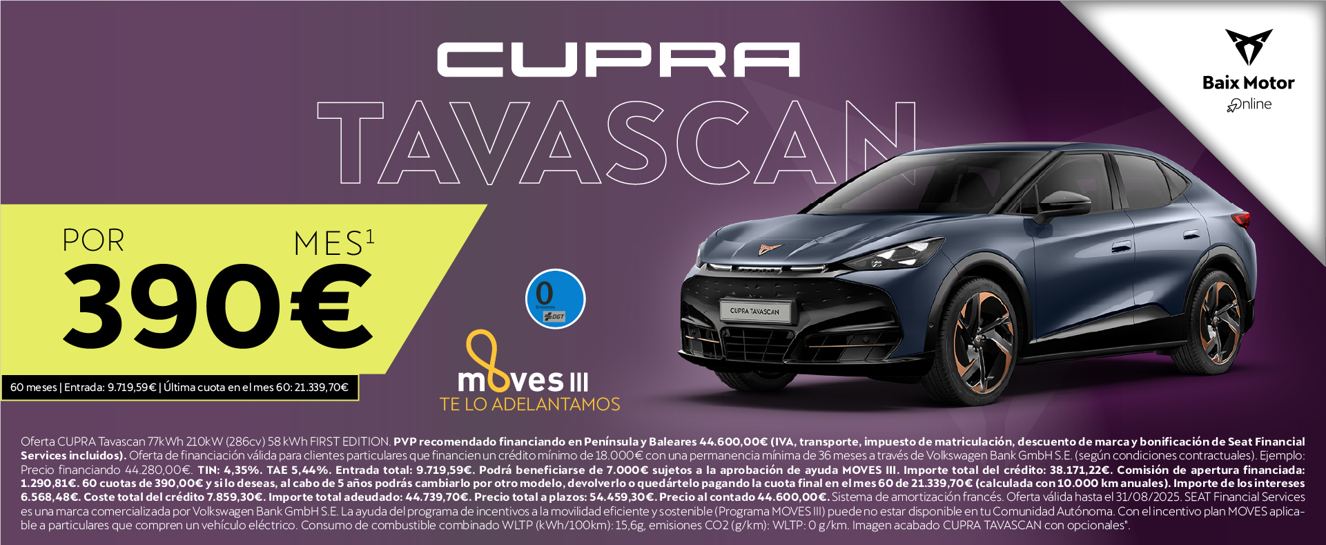 ¡Novedad! NUEVO CUPRA Tavascan Eléctrico por 390€/mes*